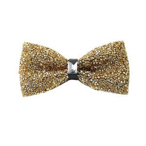Mens Womens Rhinestone Bow Tie Satin Sequin Gold